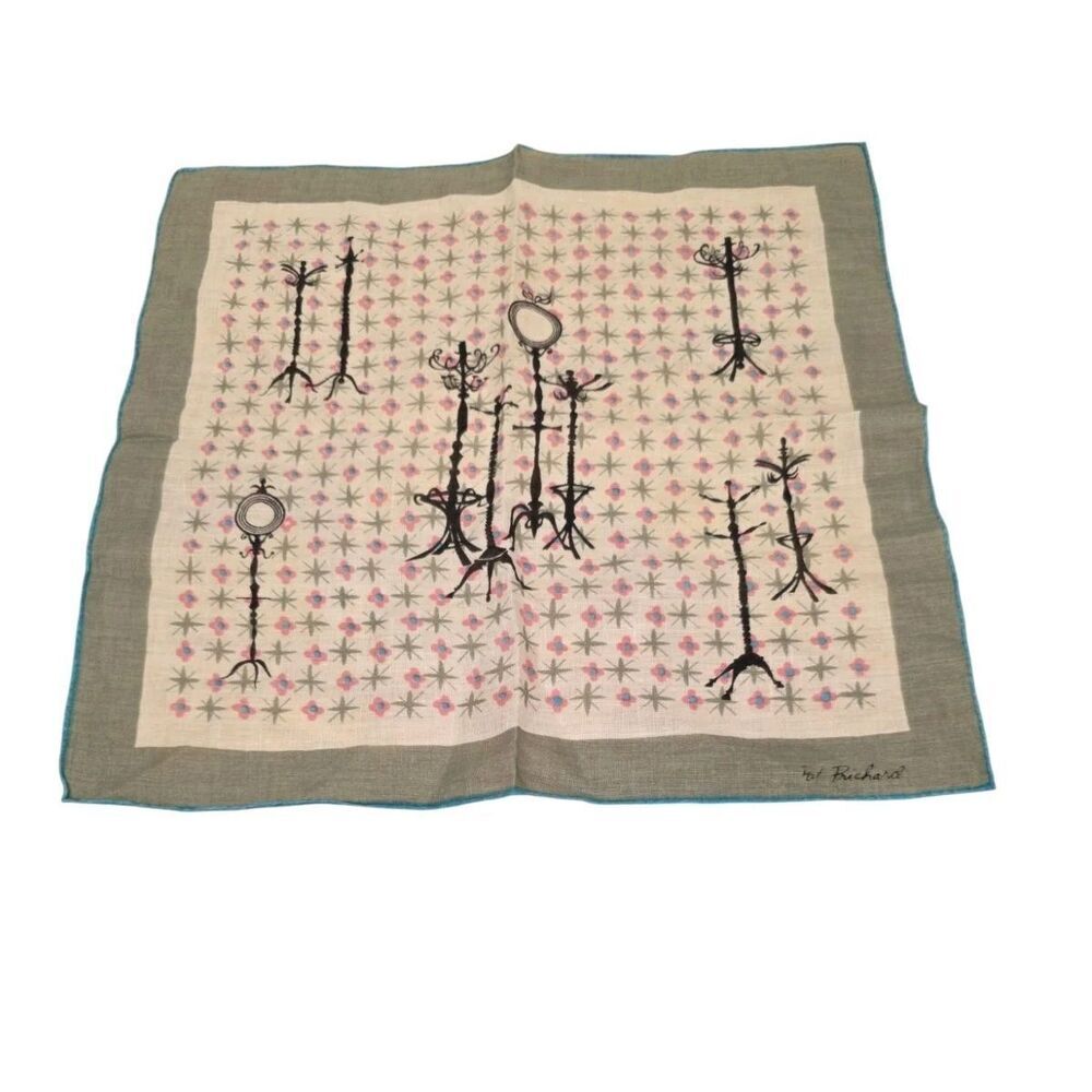 Pat Prichard Vintage Pocket HANKY Handkerchief, Hall Trees,Novelty 13x13in